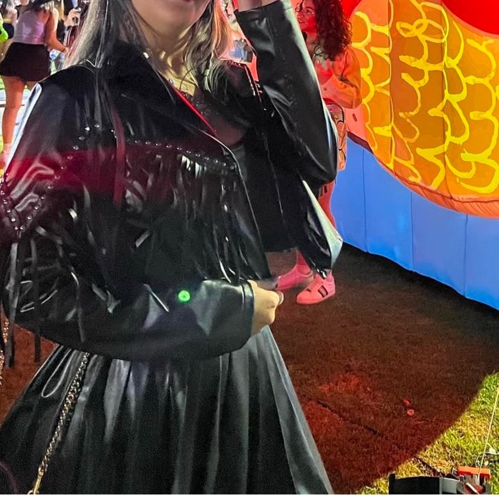 Black Fringe Faux Leather Jacket